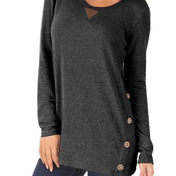 New Sleeve Faux Suede Loose Tunic Button - Picture 4 of 4